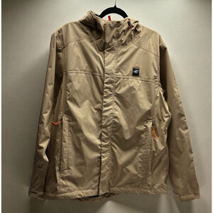 Dutch Brothers Windbreaker Jacket Men's L Tan Full Zip Hooded Pockets Outdoors